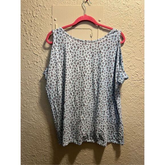 Democracy Blue Floral Cold Shoulder Shirt Woman’s Size XL - Picture 7 of 9